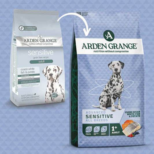 Arden Grange Sensitive Adult Dog Food Grain Free Ocean White Fish & Potato Hypoallergenic Dry Food for Dogs with Sensitive Skin & Digestion 2kg