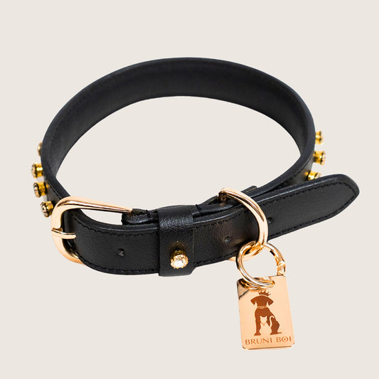 Bruni Boi Noir Black Leather Dog Collar
