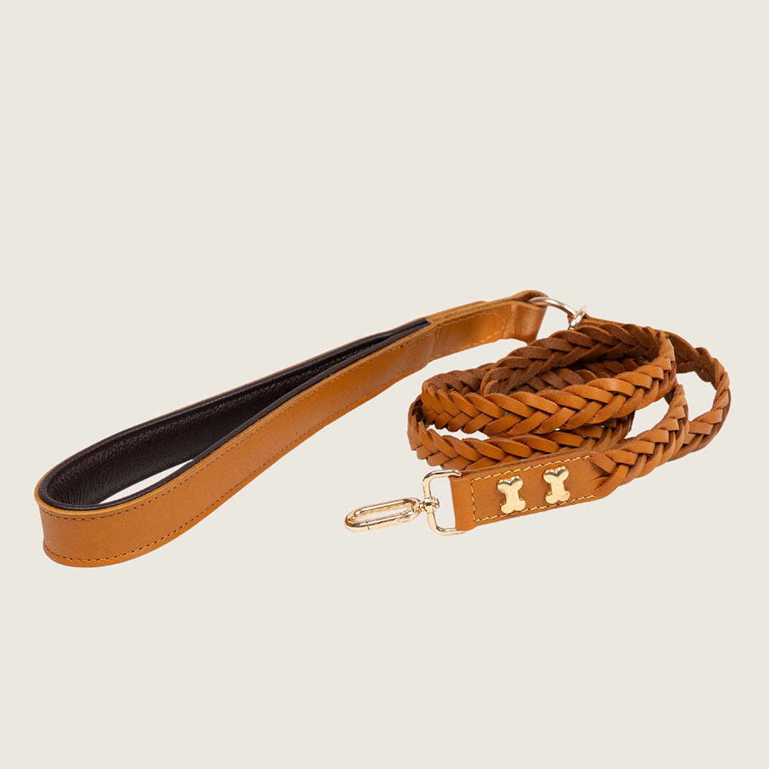 Bruni Boi Braid Tan Leather Dog Leash