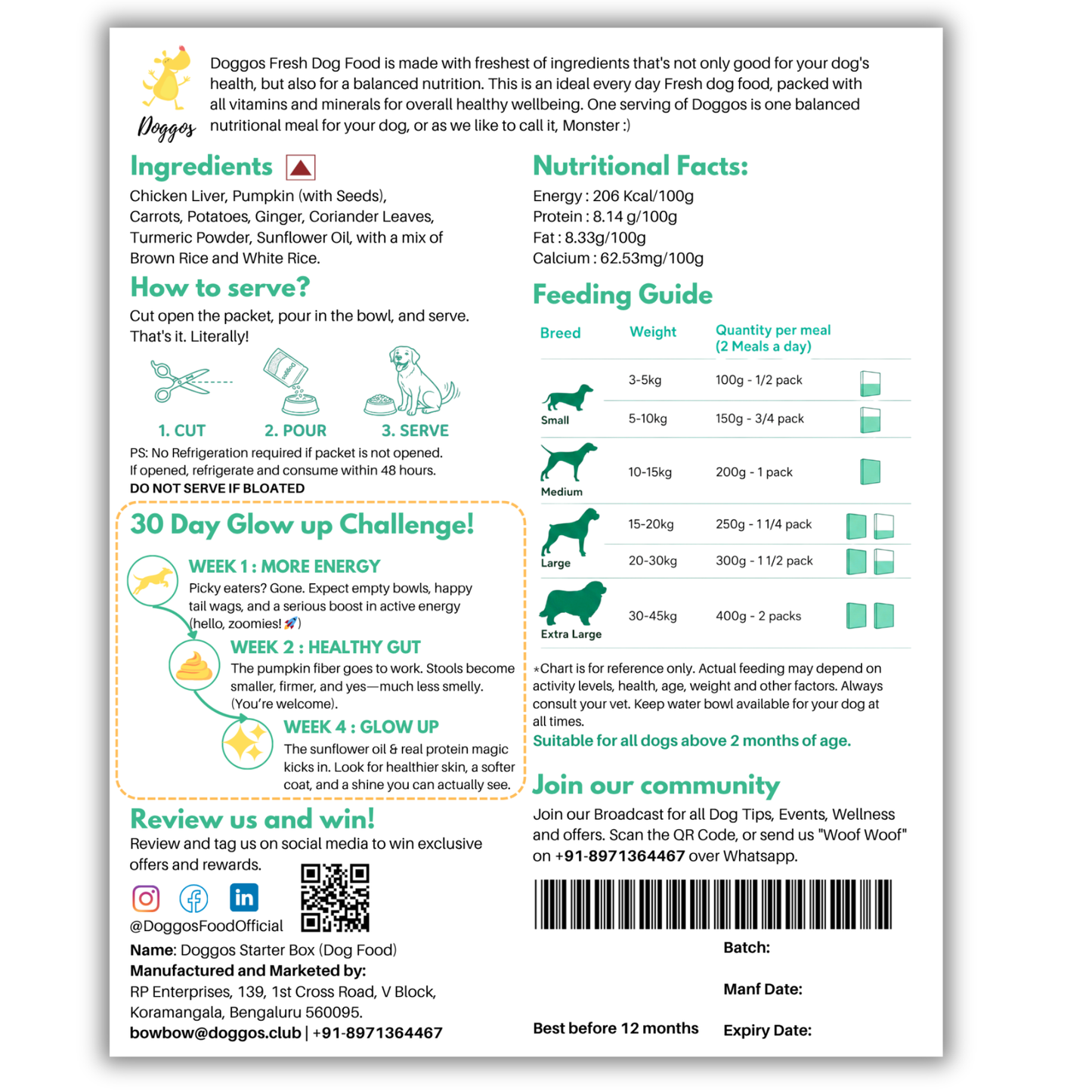 Doggos Real Fresh Adult Dog Food Travel Size Pack 800g (4x200g)