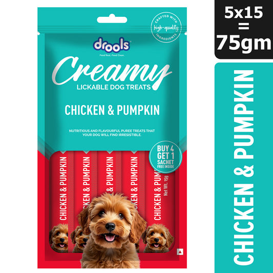 Drools Dog Treats, Creamy Chicken & Pumpkin, Tasty & Nutritious Snack for All Breeds, (15g x5) ,75g