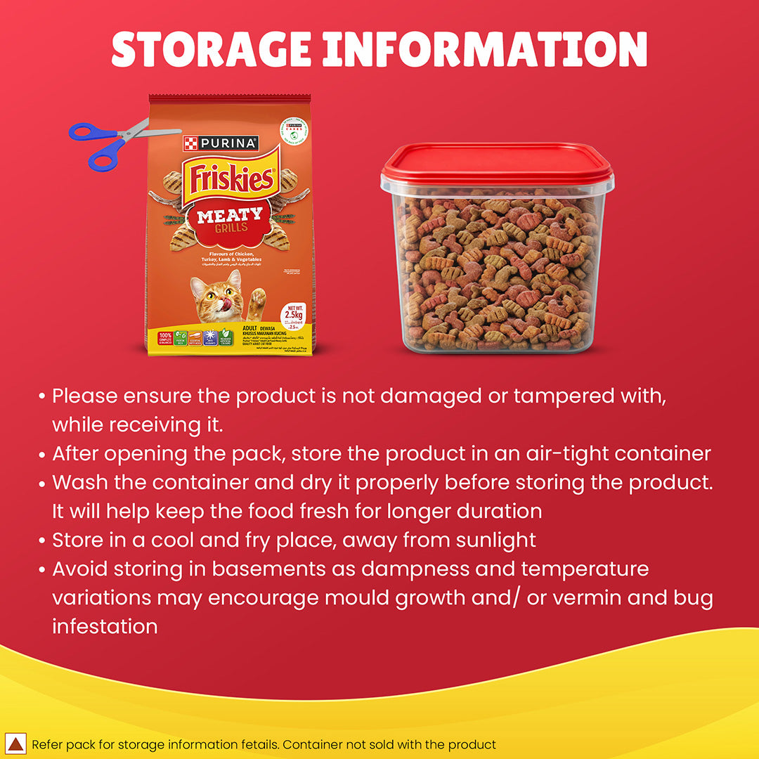 Purina Friskies Meaty Grills Adult Dry Cat Food, 2.5 Kg, Contains Chicken, Turkey, Lamb and Vegetables Flavours