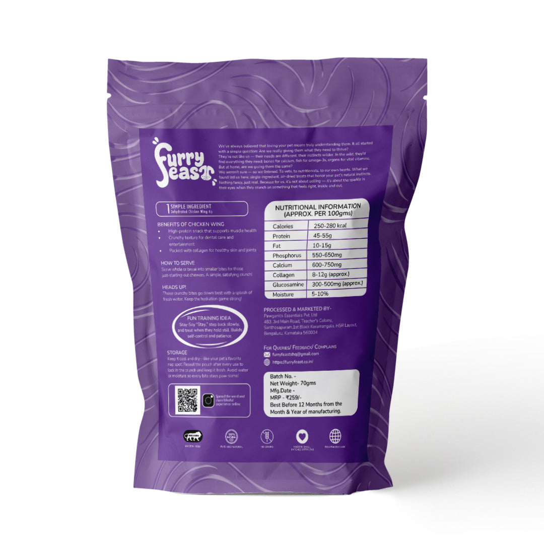 FurryFeast Waggy Wings | Air-Dried Chicken Wing Dog Chews