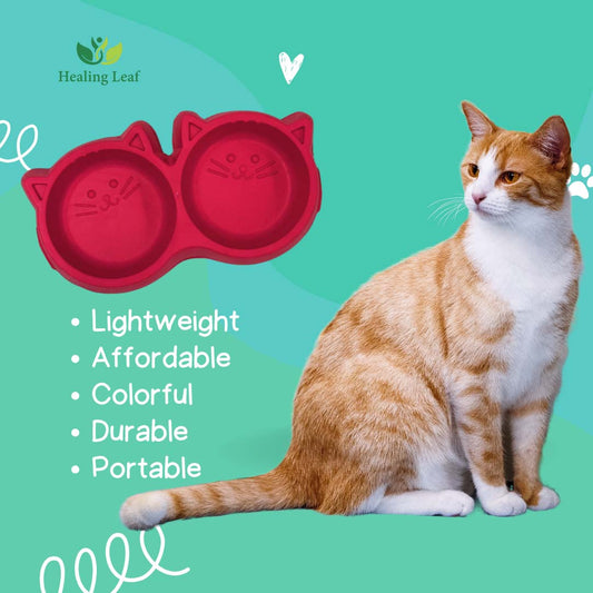 Healing Leaf Cat Shape Dual Bowl |Plastic