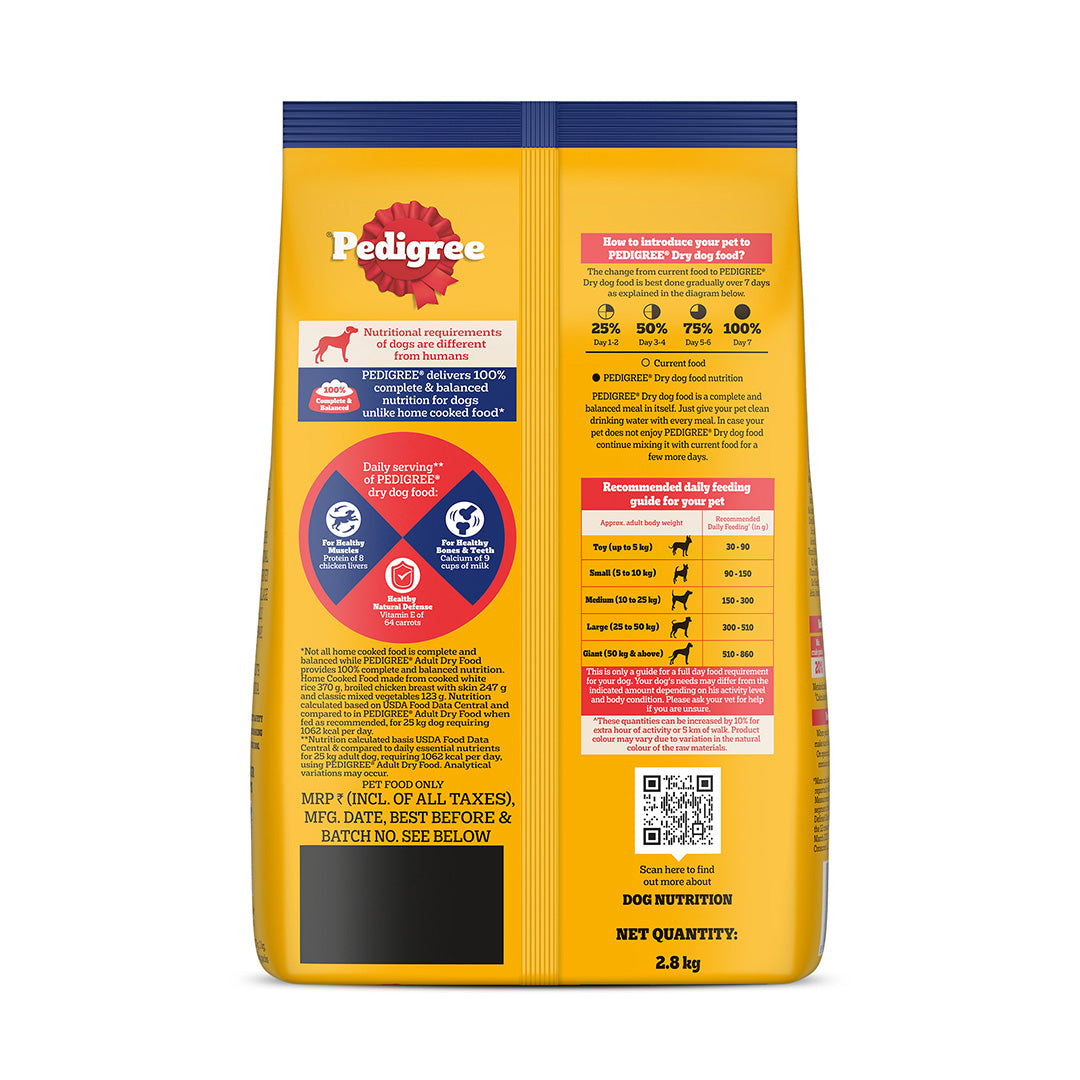 Pedigree Adult Dry Dog Food, Chicken & Vegetables, 2.8 kg, Contains 37 Essential Nutrients, 100% Complete & Balanced Food for Adult Dogs