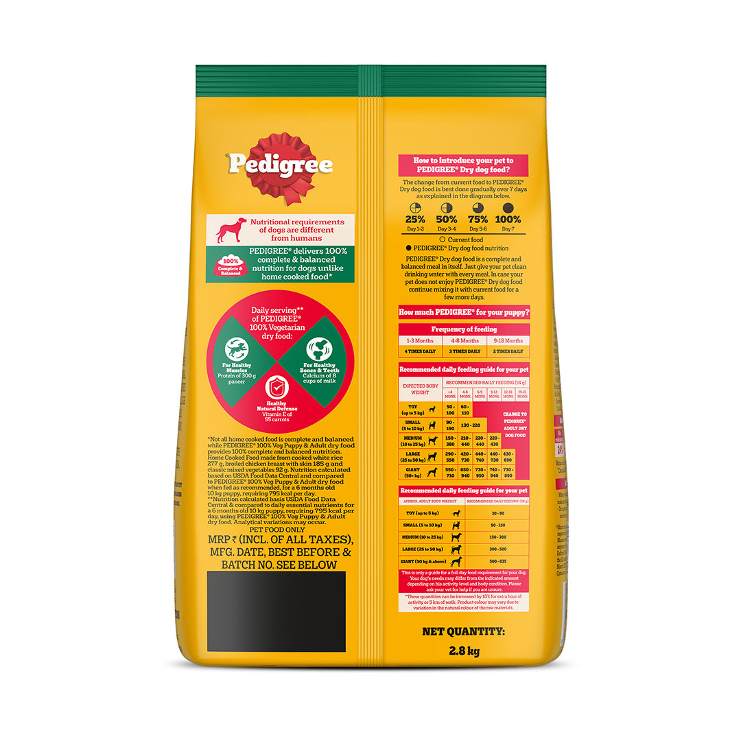 Pedigree Adult & Puppy Dry Dog Food, 100% Vegetarian, 2.8 kg, Contains 37 Essential Nutrients, 100% Complete & Balanced Food for Adult Dogs