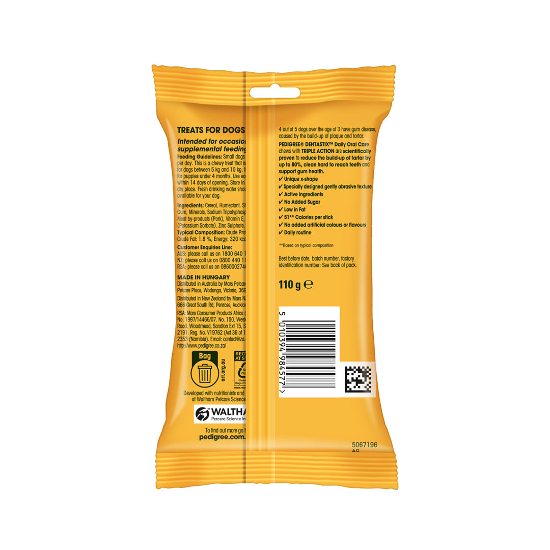 Pedigree Dentastix Dog Treat Oral Care for Adult Small Breed (5-10 kg), (7 Sticks) 110g Weekly Pack