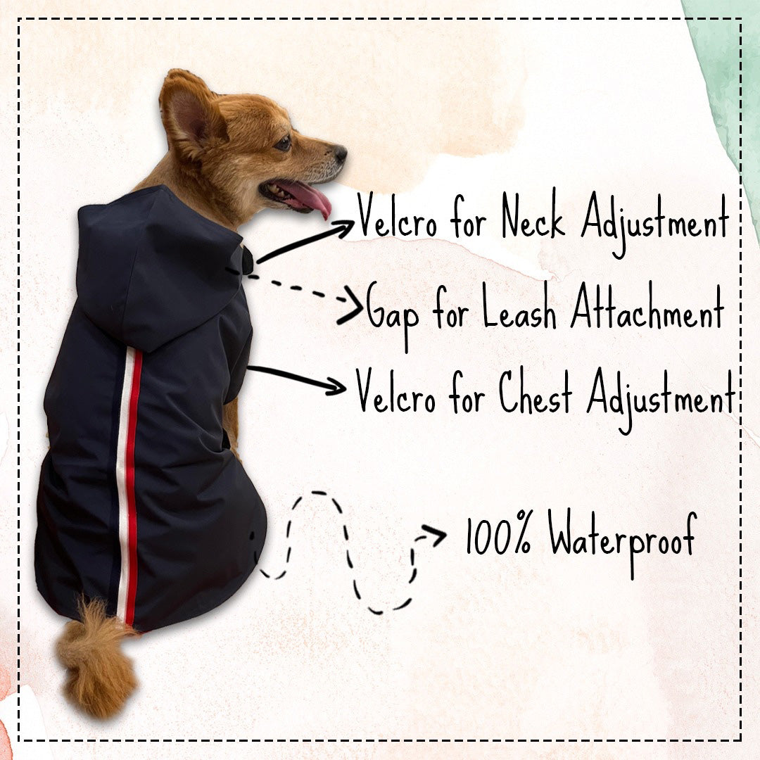 Petsnugs 100% Waterproof Adjustable Navy Blue Raincoat for Dogs