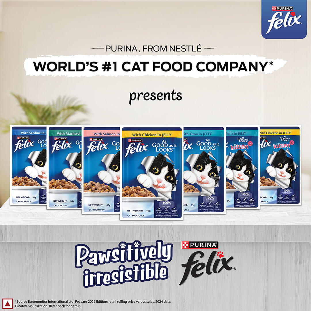 Purina Felix with Chicken in Jelly | Wet Food for Kittens | Complete and Balanced Cat Food, Pack of 12 Pouches (12 x 85 g)