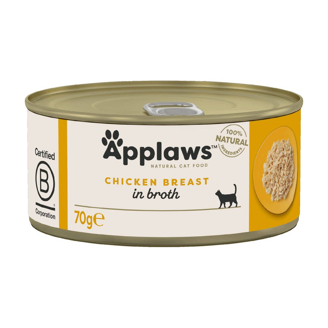 Applaws Natural Premium Wet Cat Food for Adult Cats, Chicken Breast in Broth 70g Can