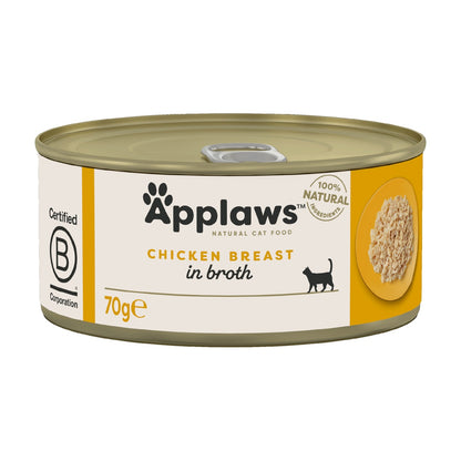 Applaws Natural Premium Wet Cat Food for Adult Cats, Chicken Breast in Broth 70g Can
