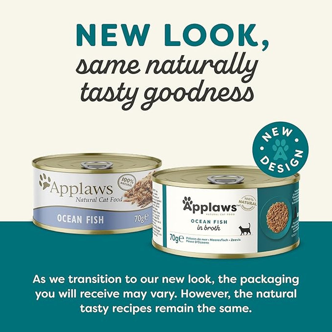 Applaws Natural Premium Wet Cat Food for Adult Cats, Ocean Fish in Broth 70g Can