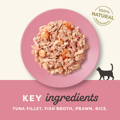 Applaws Natural Premium Wet Cat Food for Adult Cats, Tuna Fillet and Prawns in Broth 70g Can