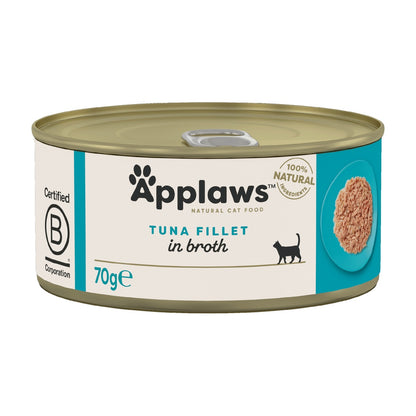 Applaws Natural Premium Wet Cat Food for Adult Cats, Tuna Fillet in Broth 70g Can