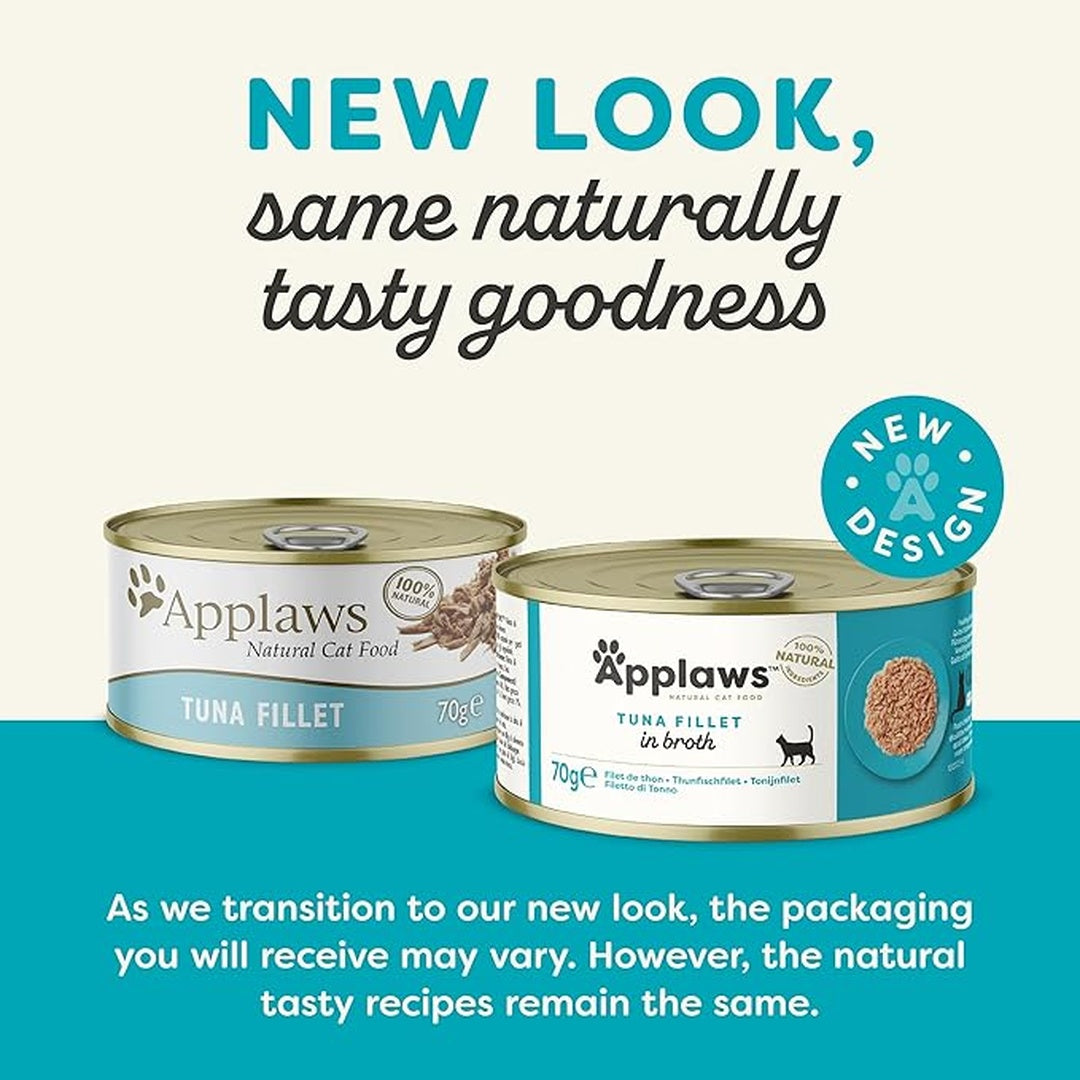 Applaws Natural Premium Wet Cat Food for Adult Cats, Tuna Fillet in Broth 70g Can