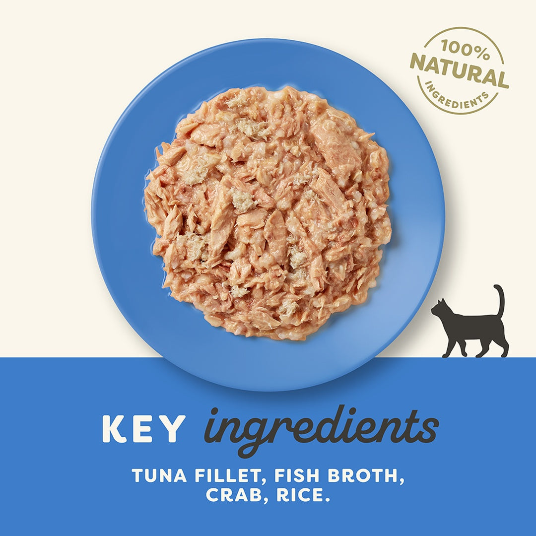 Applaws Natural Premium Wet Cat Food for Adult Cats, Tuna Fillet with Crab in Broth 70g Can