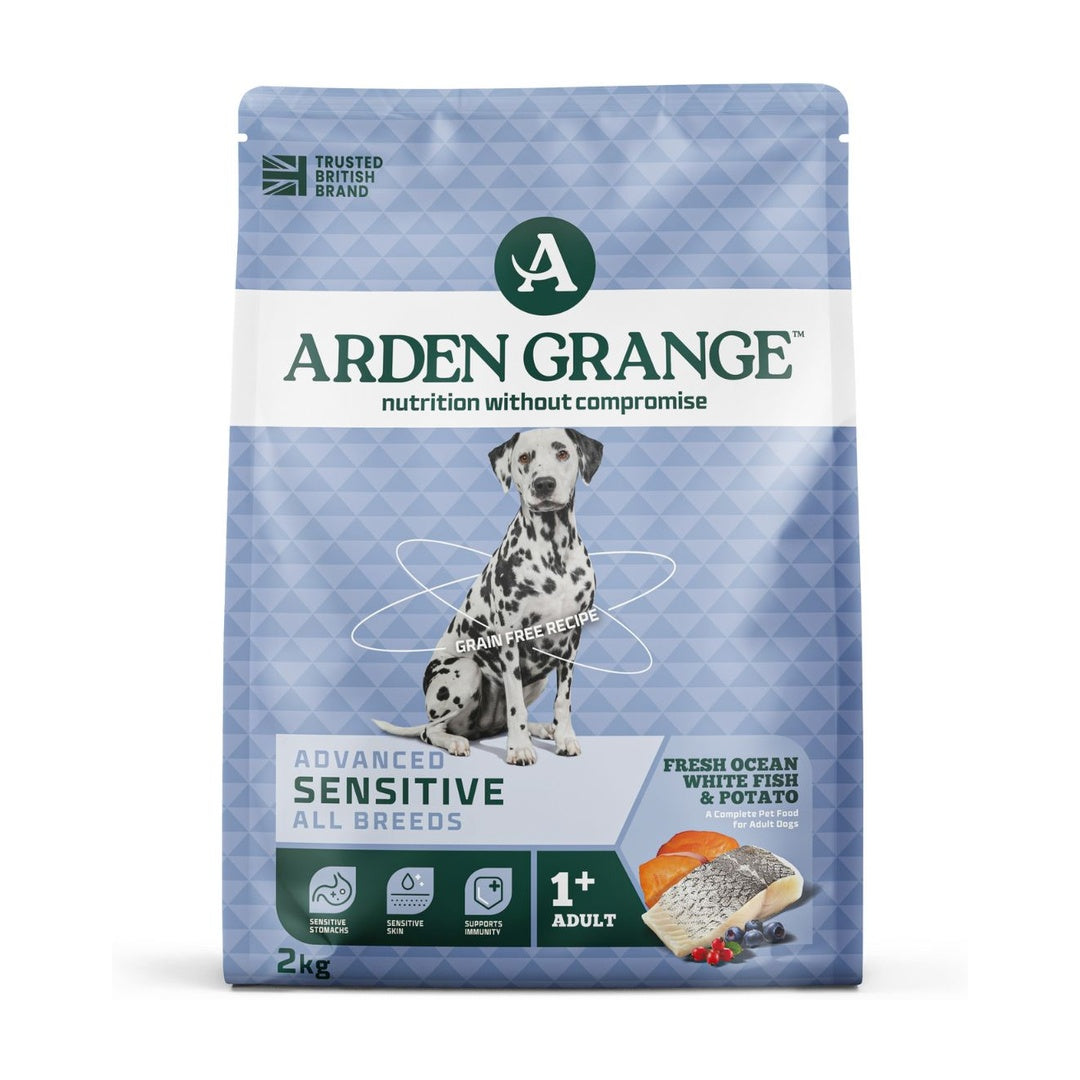Arden Grange Sensitive Adult Dog Food Grain Free Ocean White Fish & Potato Hypoallergenic Dry Food for Dogs with Sensitive Skin & Digestion 2kg