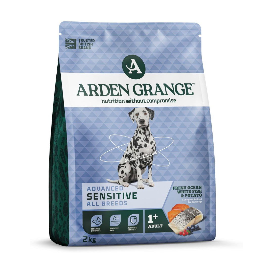 Arden Grange Sensitive Adult Dog Food Grain Free Ocean White Fish & Potato Hypoallergenic Dry Food for Dogs with Sensitive Skin & Digestion 2kg