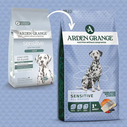 Arden Grange Sensitive Adult Dog Food Grain Free Ocean White Fish & Potato Hypoallergenic Dry Food for Dogs with Sensitive Skin & Digestion 2kg