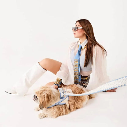 Ashna Vaswani Blue Ivory Coutour Dog Harness  And Leash