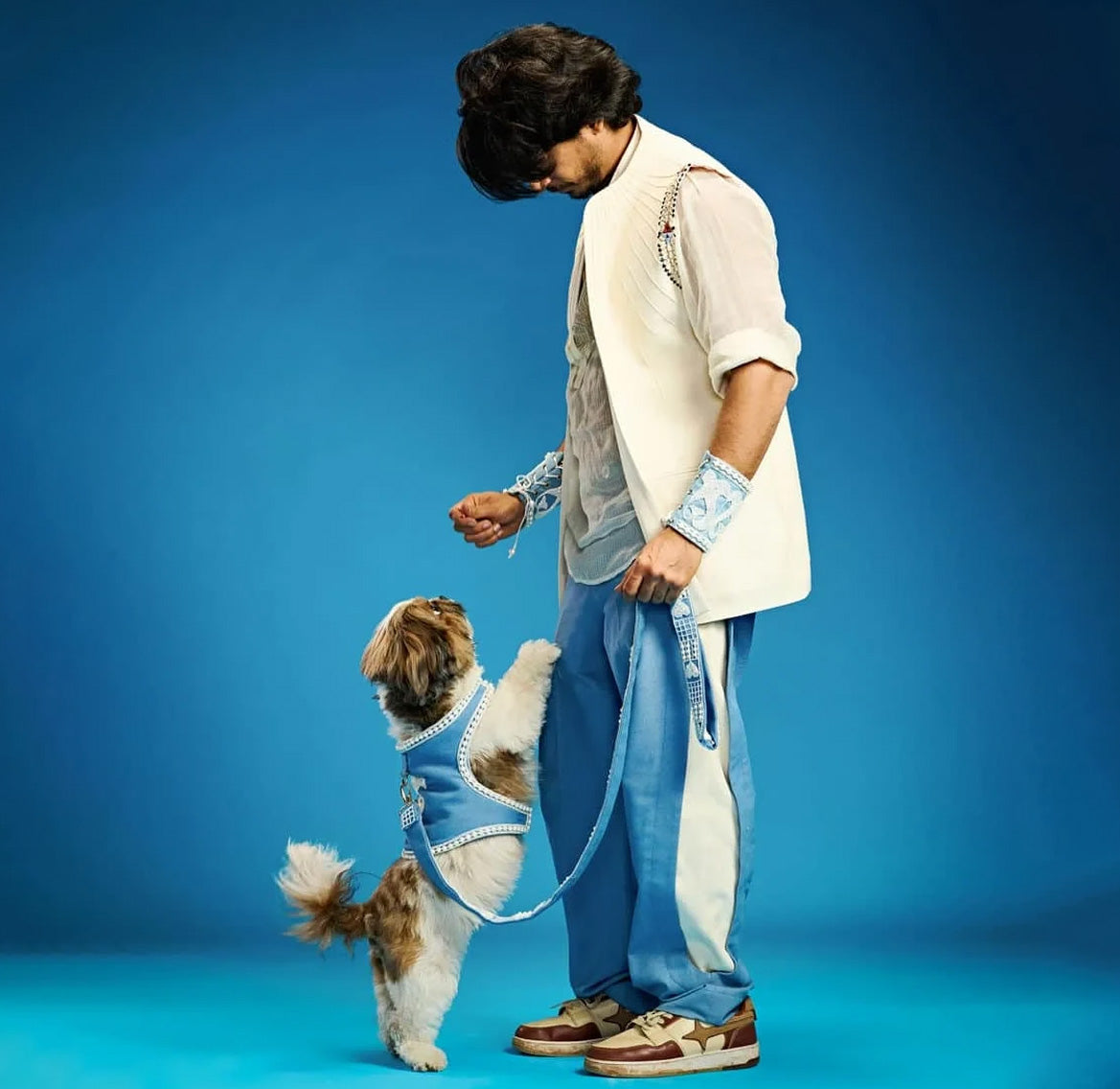 Ashna Vaswani Denim Pearl Couture Dog Harness