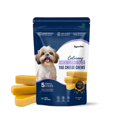 AyurPet Calming Ashwagandha Yak Cheese Chews | 6-Hour Long Lasting Dental Chew | Natural, 100% Veg, Protein-Rich