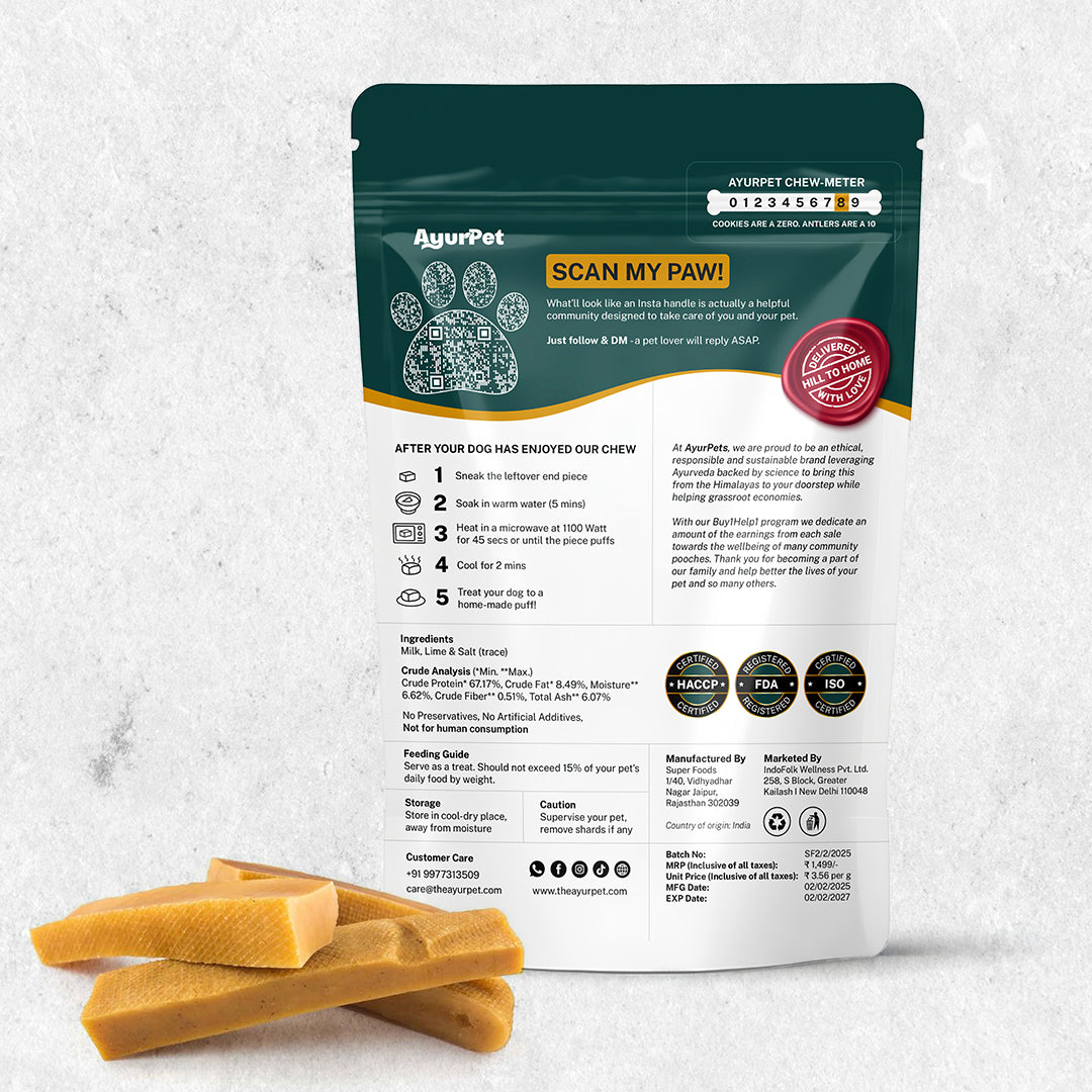AyurPet Original Himalayan Yak Cheese Chews | 6-Hour Long Lasting Dental Chew | Natural, 100% Veg, Protein-Rich