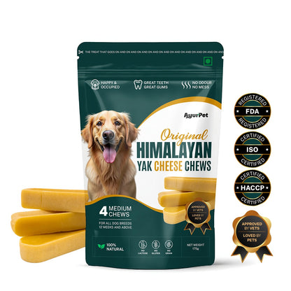 AyurPet Original Himalayan Yak Cheese Chews | 6-Hour Long Lasting Dental Chew | Natural, 100% Veg, Protein-Rich