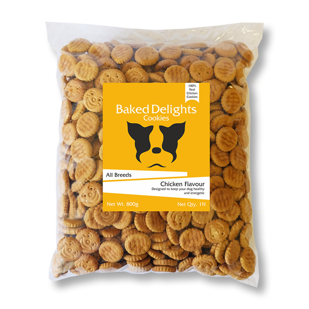 Baked Delights Chicken Flavour, Real Chicken Baked Cookies, Round Shaped- Dog Treats, 800 gm