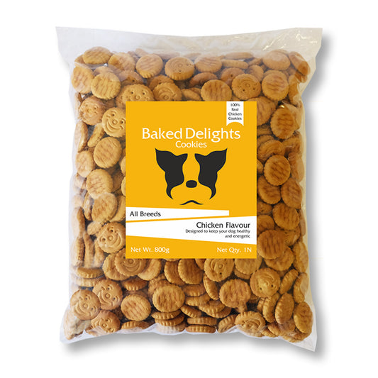 Baked Delights Chicken Flavour, Real Chicken Baked Cookies, Round Shaped- Dog Treats, 800 gm