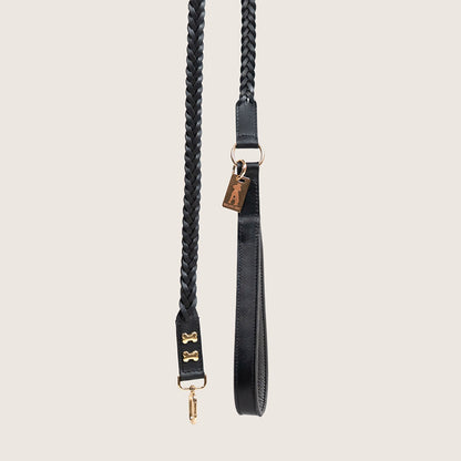 Bruni Boi Braid Black Leather Dog Leash
