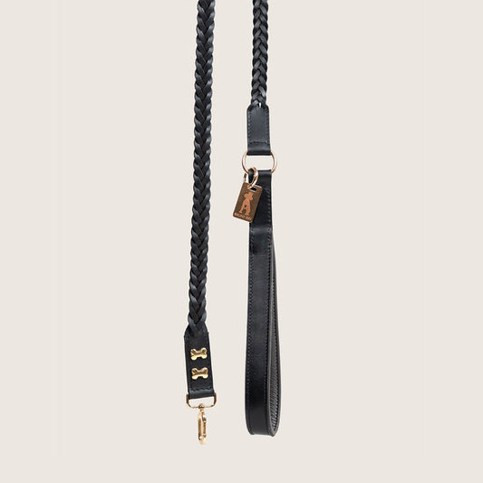 Bruni Boi Braid Black Leather Dog Leash