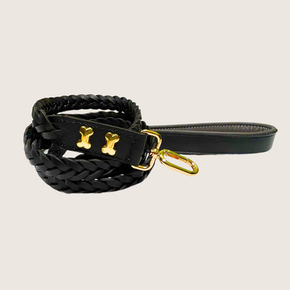 Bruni Boi Braid Black Leather Dog Leash