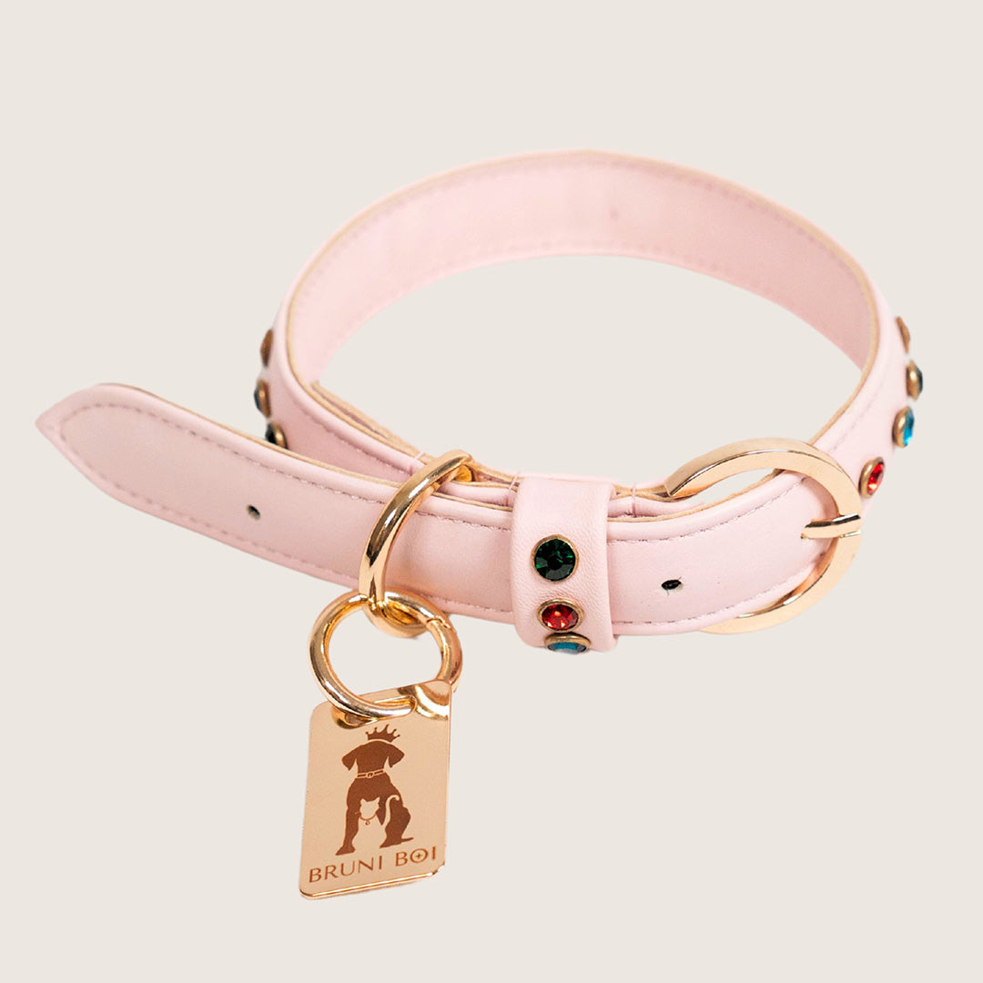 Bruni Boi Blush Pink Leather Dog Collar