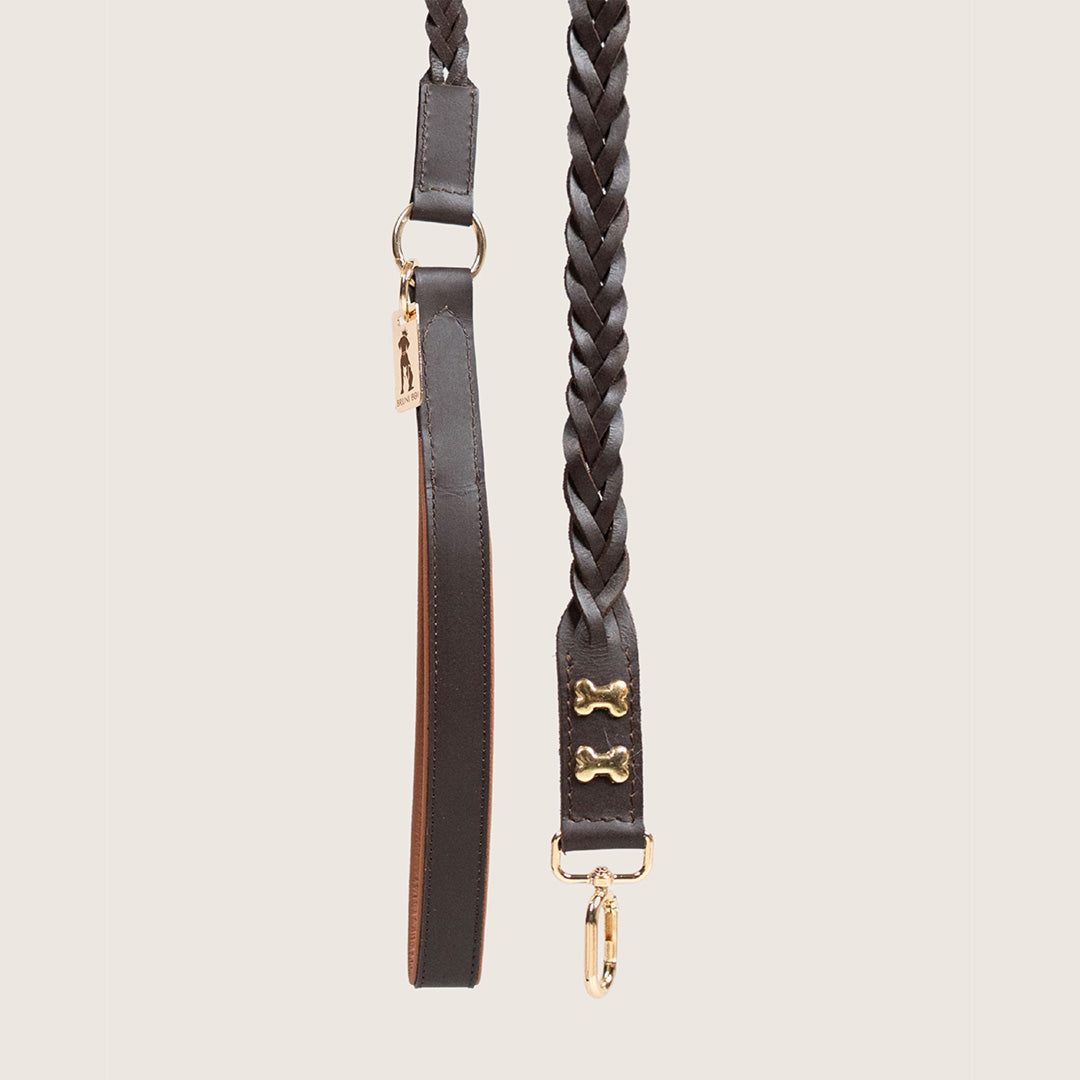 Bruni Boi Braid Brown Leather Dog Leash