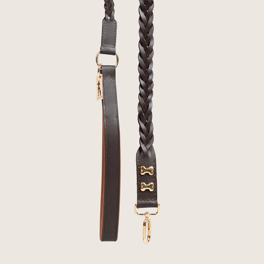 Bruni Boi Braid Brown Leather Dog Leash