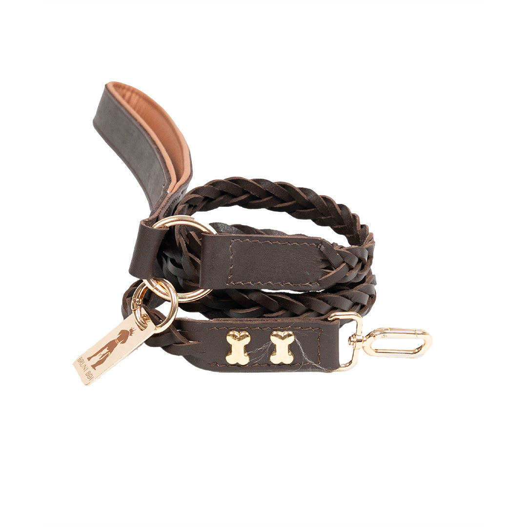 Bruni Boi Braid Brown Leather Dog Leash