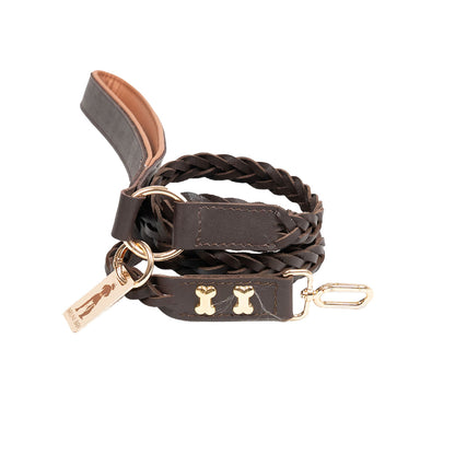 Bruni Boi Braid Brown Leather Dog Leash