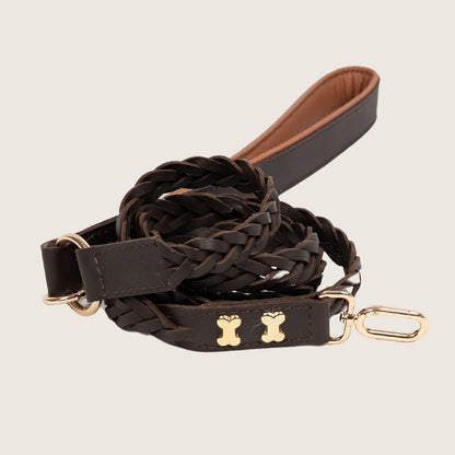 Bruni Boi Braid Brown Leather Dog Leash