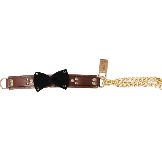 Bruni Boi Brown With Black Bow Leather Duke Collar