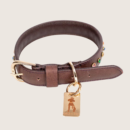 Bruni Boi Ember Dark Brown Leather Dog Collar
