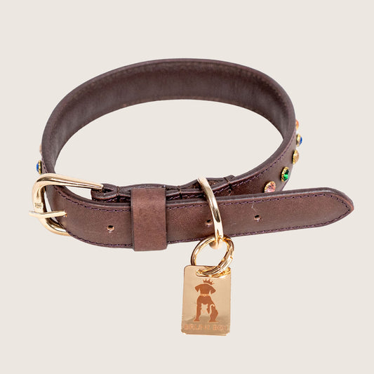 Bruni Boi Ember Dark Brown Leather Dog Collar
