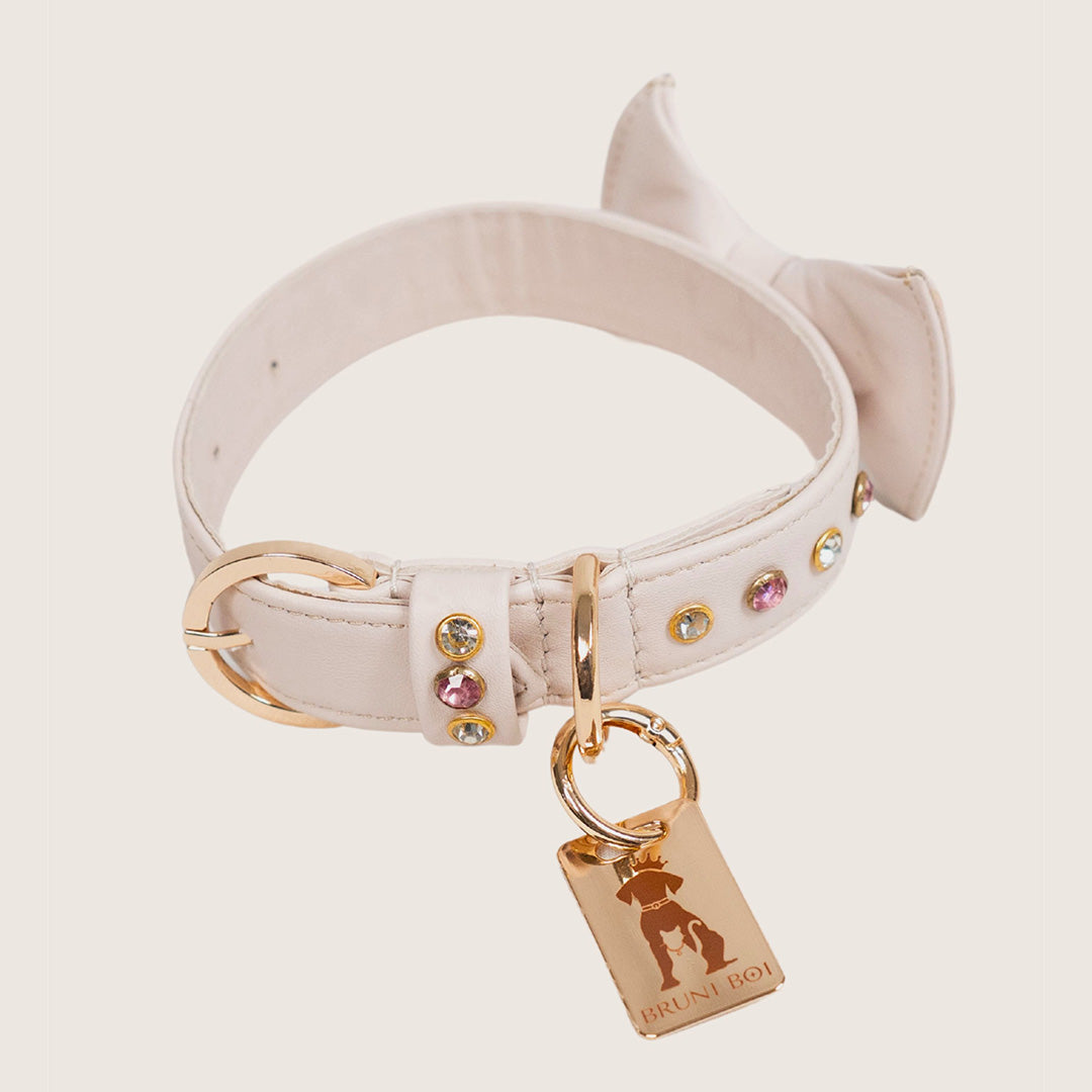 Bruni Boi Muse Nude Beige Leather Dog Collar