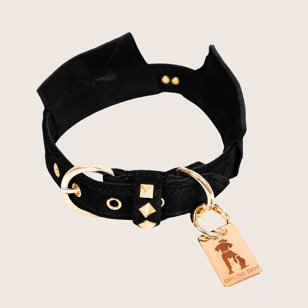 Bruni Boi Rebel Black Suede Leather Dog Collar