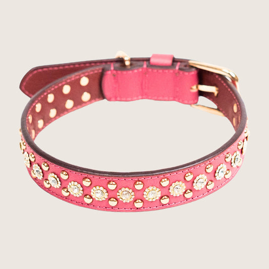 Bruni Boi Royale Fuchsia Pink Leather Dog Collar
