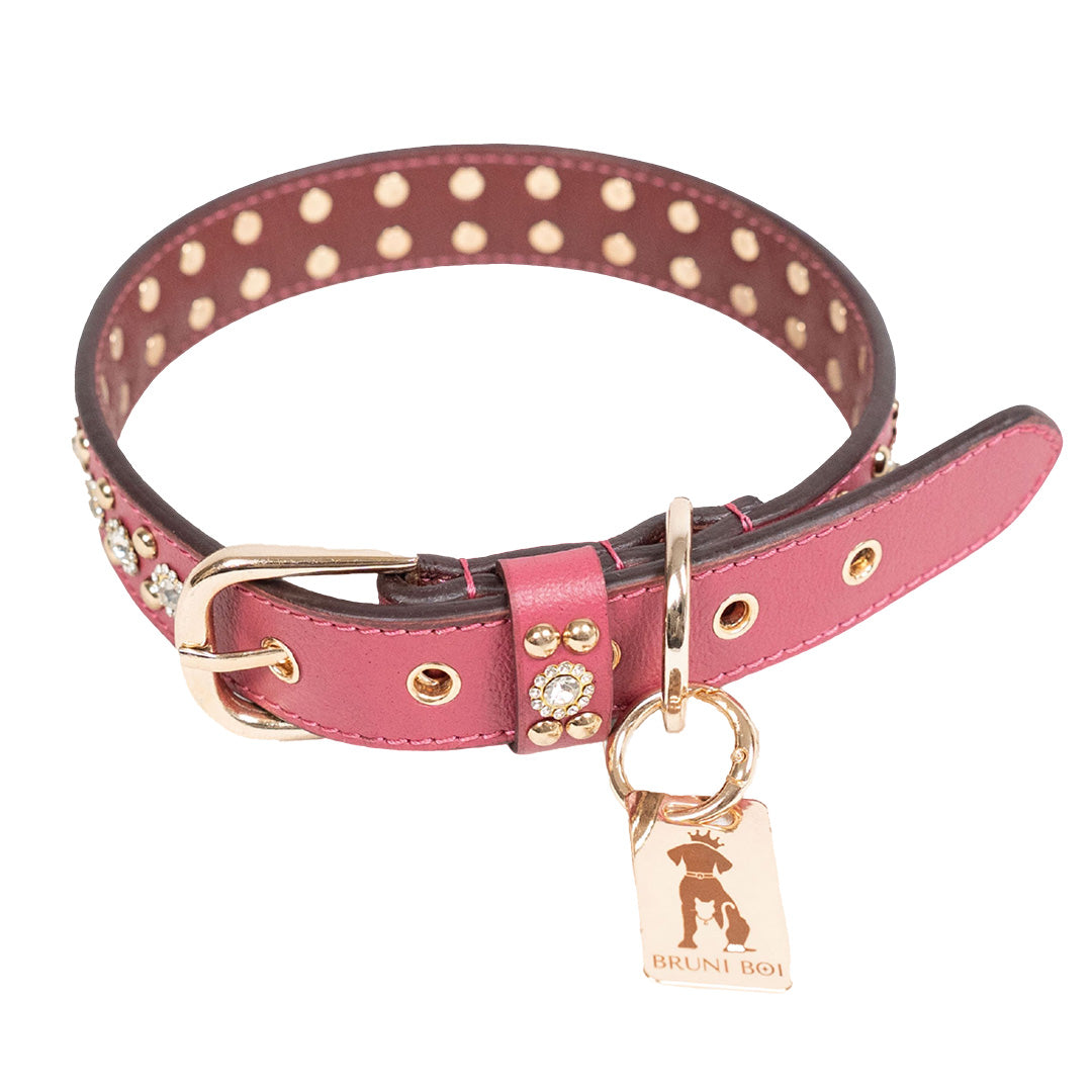 Bruni Boi Royale Fuchsia Pink Leather Dog Collar