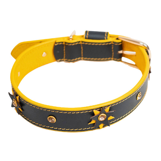Bruni Boi Starstruck Black Leather Dog Collar