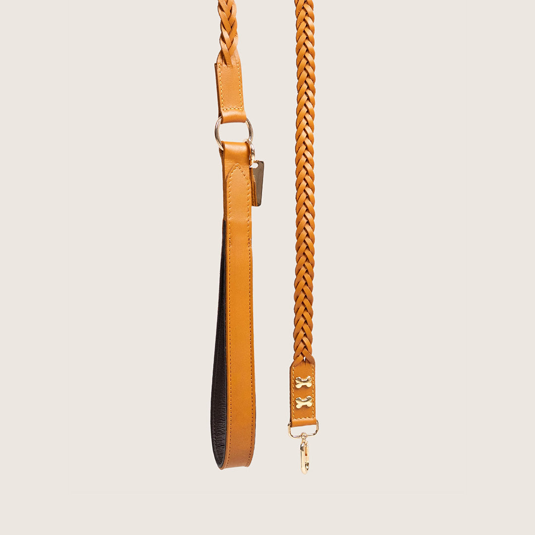 Bruni Boi Braid Tan Leather Dog Leash