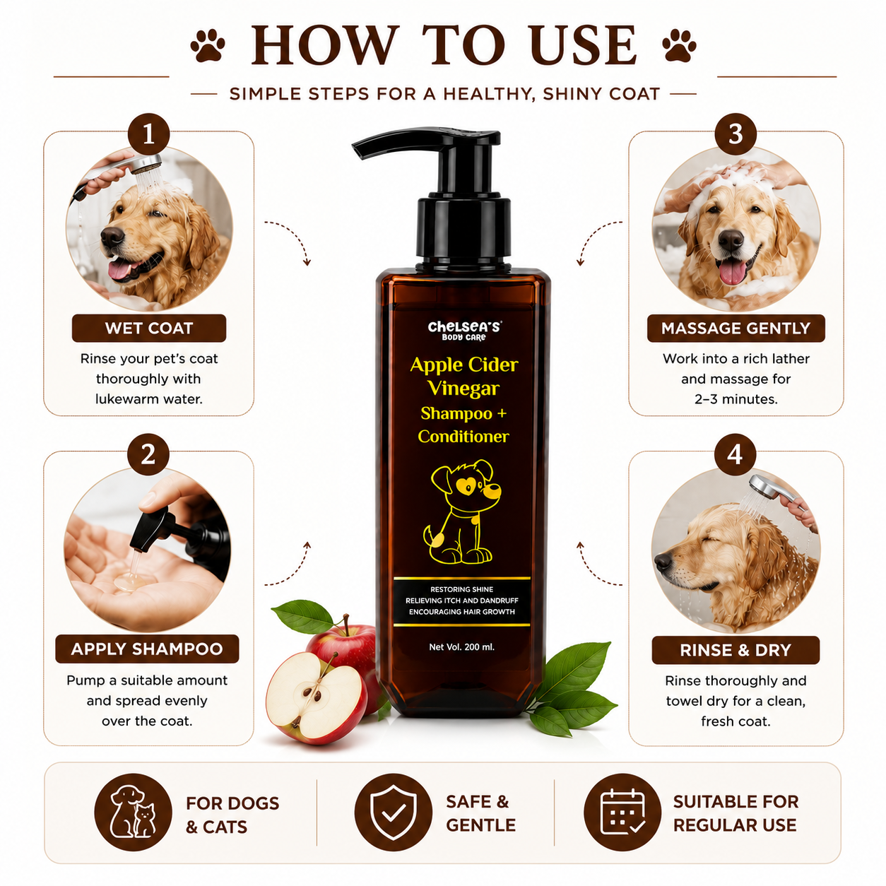 Chelsea's Body Care Apple Cider Vinegar Shampoo + Conditioner for Dogs & Cats