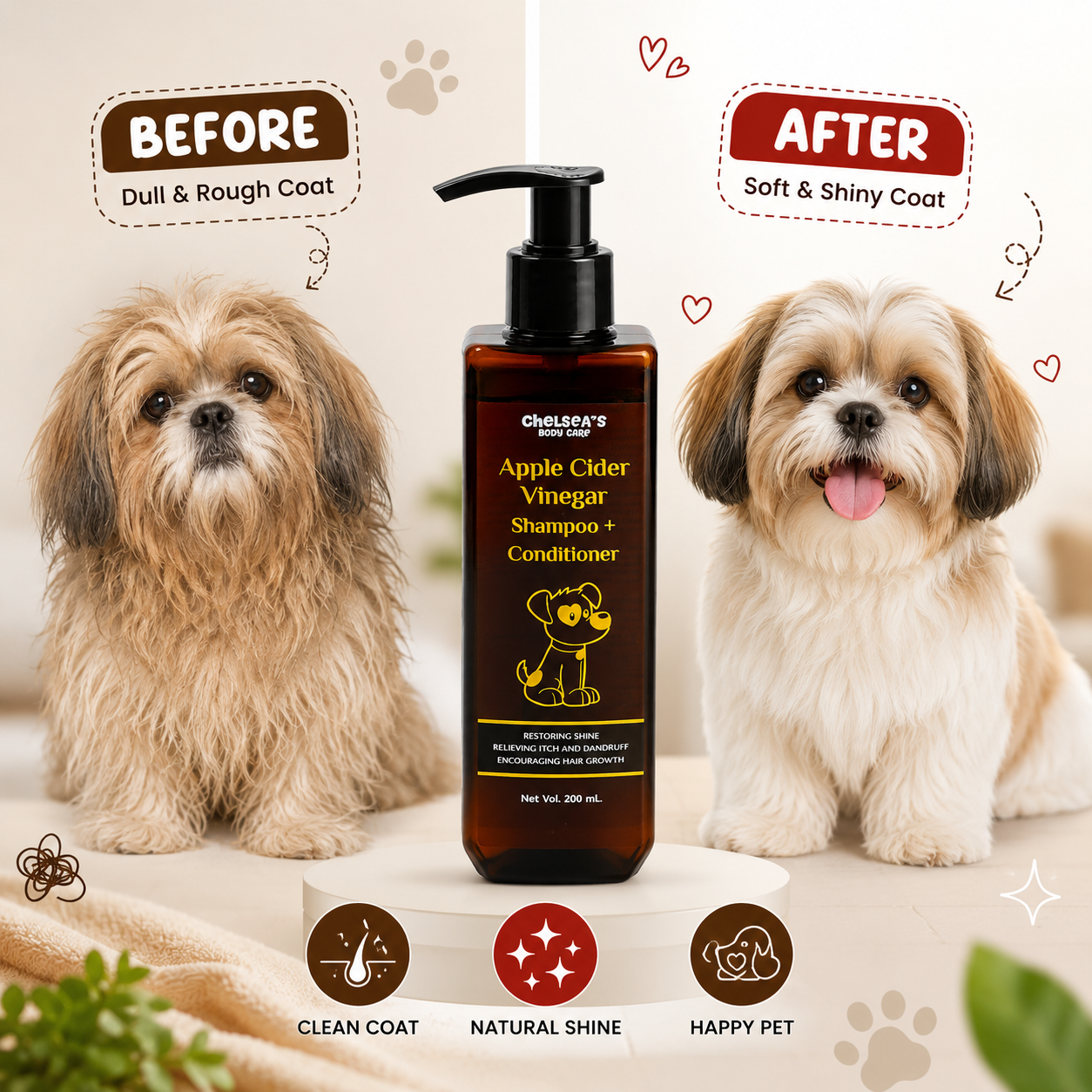 Chelsea's Body Care Apple Cider Vinegar Shampoo + Conditioner for Dogs & Cats